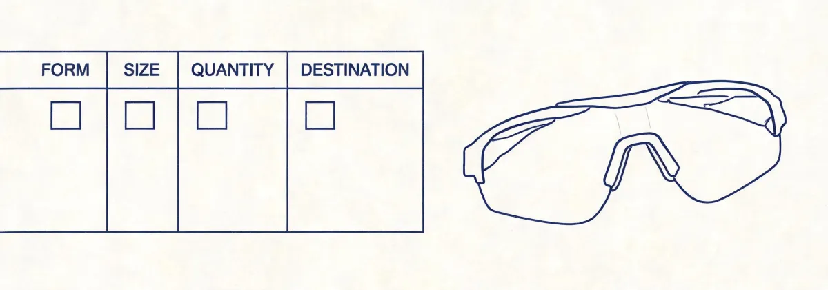 Procurement checklist illustration for cycling sunglasses, not a mapped office